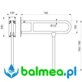Uchylna poręcz łukowa Basic biała L. 760 mm, z podporą - rysunek.jpg