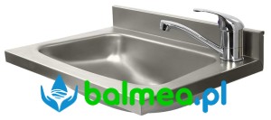 Jednokomorowa umywalka ścienna ze stali nierdzewnej z baterią umywalkową stojącą