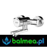 Bateria umywalkowa naścienna F3 FRANKE samozamykająca z regulacją temperatury i krótszą wylewką
