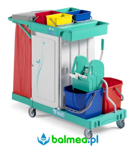 Wózek serwisowy ze składanym mocowaniem worka na śmieci z pokrywą, sprzątania na mokro i przewożenia z drzwiczkami TTS ML360S0A0A00.jpg