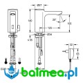Elektroniczna bateria umywalkowa z mieszaczem i zasilaczem sieciowym rysnek techniczny.webp