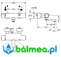 Elektroniczna termostatyczna bateria ścienna do zasilacza centralnego rysunek techniczny z jednostką dezynfekcyjną.webp
