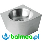 Umywalka narożna z osłoniętym syfonem ze stali nierdzewnej