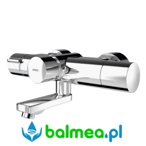 Termostatyczna czasowa bateria ścienna z podzespołem higienicznym wykonana z polerowanego mosiądzu