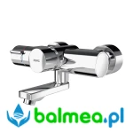 Termostatyczna czasowa bateria ścienna wykonana z polerowanego mosiądzu