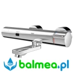 Bezdotykowa termostatyczna bateria ścienna z zasilaniem i modułem C wykonana z polerowanego mosiądzu