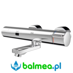 Bezdotykowa termostatyczna bateria ścienna z zasilaniem i modułem C wykonana z polerowanego mosiądzu