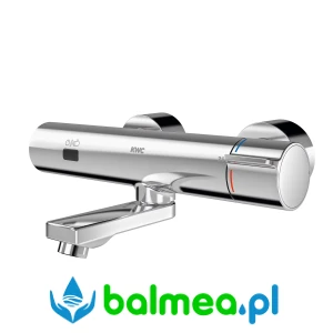 Bezdotykowa termostatyczna bateria ścienna z zasilaniem bateryjnym wykonana z polerowanego mosiądzu