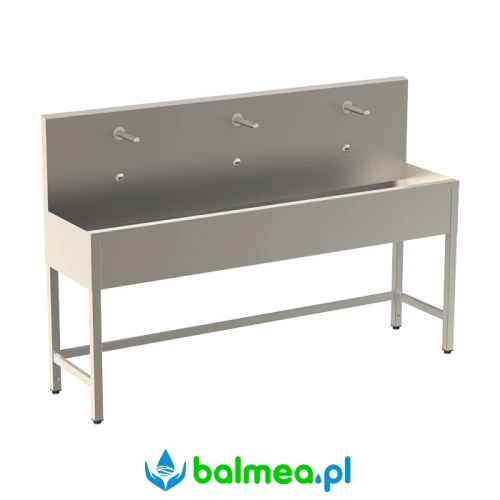 umywalka nierdzewna na nogach 3 stanowiska z bateriami elektronicznymi.webp