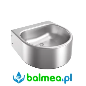 Umywalka pojedyncza do montażu ściennego, wykonana ze stali szlachetnej o wymiarach 460 × 170/230 × 410 mm