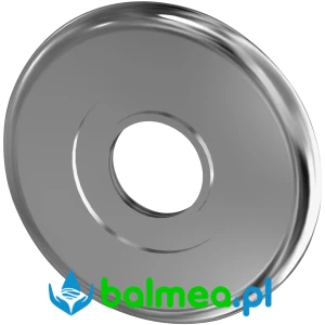 Chromowana rozeta przeznaczona do armatury stosowanej w źródełkach wody pitnej