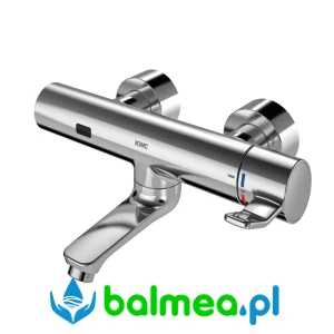 Elektroniczna, termostatyczna bateria ścienna z polerowanego mosiądzu