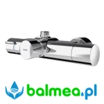 Metalowa samozamykająca termostatyczna bateria ścienna z podzespołem higienicznym o wymiarach 175 x 70 x 314 mm