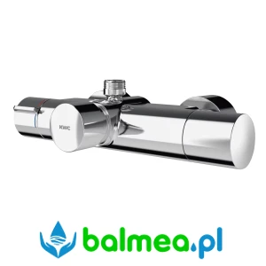 Metalowa samozamykająca termostatyczna bateria ścienna z podzespołem higienicznym o wymiarach 175 x 70 x 314 mm