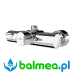 Metalowa samozamykająca termostatyczna bateria ścienna o wymiarach 175 x 70 x 264 mm