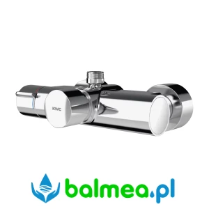 Metalowa samozamykająca termostatyczna bateria ścienna o wymiarach 175 x 70 x 264 mm