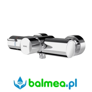 Metalowa samozamykająca termostatyczna bateria ścienna z przyłączem słuchawki natryskowej