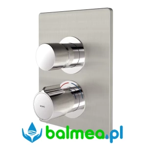 Metalowa samozamykająca termostatyczna bateria podtynkowa o wymiarach 190 × 245 mm