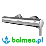 Metalowa jednouchwytowa termostatyczna bateria ścienna z podzespołem higienicznym o wymiarach 140 x 70 x 340 mm