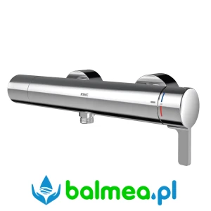 Metalowa jednouchwytowa termostatyczna bateria ścienna z przyłączem słuchawki natryskowej i podzespołem higienicznym o wymiarach 120 x 70 x 390 mm
