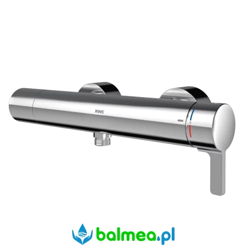 Jednouchwytowa termostatyczna bateria ścienna z przyłączem słuchawki natryskowej i podzespołem higienicznym.webp