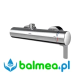 Metalowa jednouchwytowa termostatyczna bateria ścienna o wymiarach 120 x 70 x 340 mm