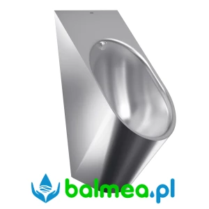 Stalowy pisuar ścienny o wymiarach 313 × 627 × 342 mm