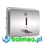 Stalowy dozownik do mydła do montażu podtynkowego  o wymiarach 211 x 181 x 159 mm