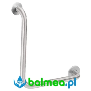 Stalowa poręcz kątowa 90° przeznaczona do montażu natynkowego o wymiarach 493 x 493 x 82 mm