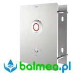 Stalowa elektroniczna armatura umywalkowa do montażu od strony pomieszczenia technicznego o wymiarach 190 x 245 x 2 mm