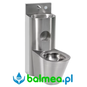 Stalowy zestaw sanitarny umywalka + miska WC (po środku) o wymiarach 700 x 1000 x 670 mm