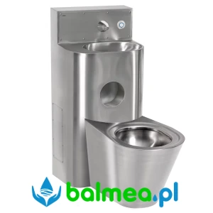 Stalowy zestaw sanitarny umywalka + miska WC (po środku) o wymiarach 810 x 1050 x 780 mm