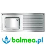 Stalowy zlewozmywak przemysłowy do montażu w blacie lub naściennego ociekacz po prawej stronie o wymiarach 1400 x 432 x 600 mm